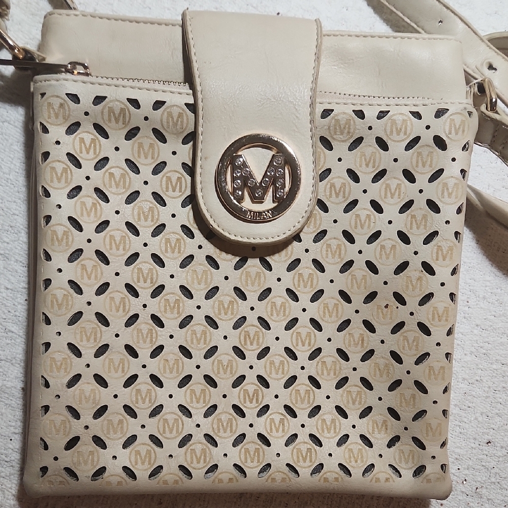 Cream and Tan Crossbody Bag